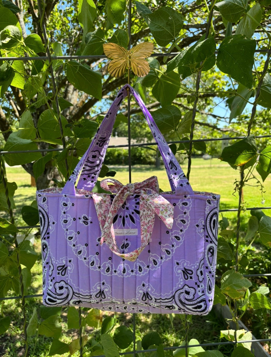 Lilac Prairie Quilted Bandana Bag - front view without bow