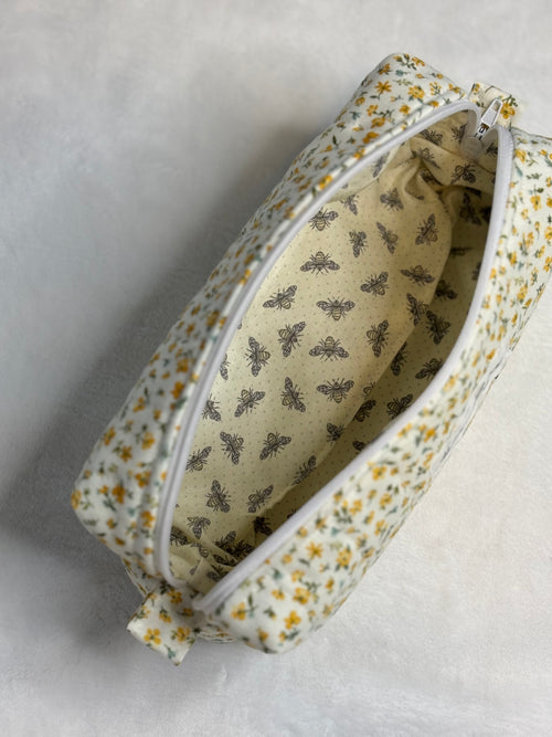 Buttercup Meadow Pencil & Makeup Brush Bag 2.0 - interior honeybee lining